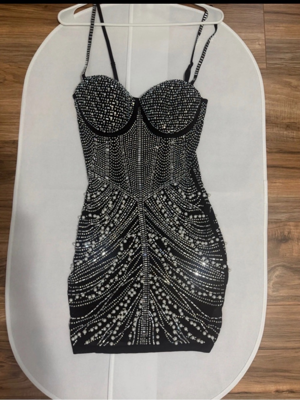 Banjul Black Mini Dress with Silver Rhinestone Detailing
